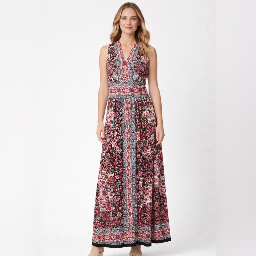 WISP Eliza women’s Size 2 Jersey Maxi Dress Coral Boho Print NWT(E27)✨